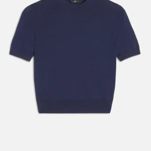 Silk Blend Short Sleeve Sweater in Navy