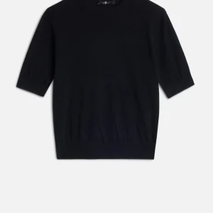 Wool Short Sleeve Sweater in Black