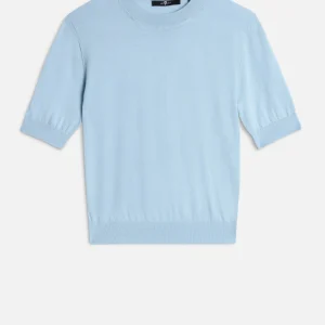 Wool Short Sleeve Sweater in Cielo