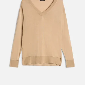 V-NECK SWEATER in Silk Cotton Beige
