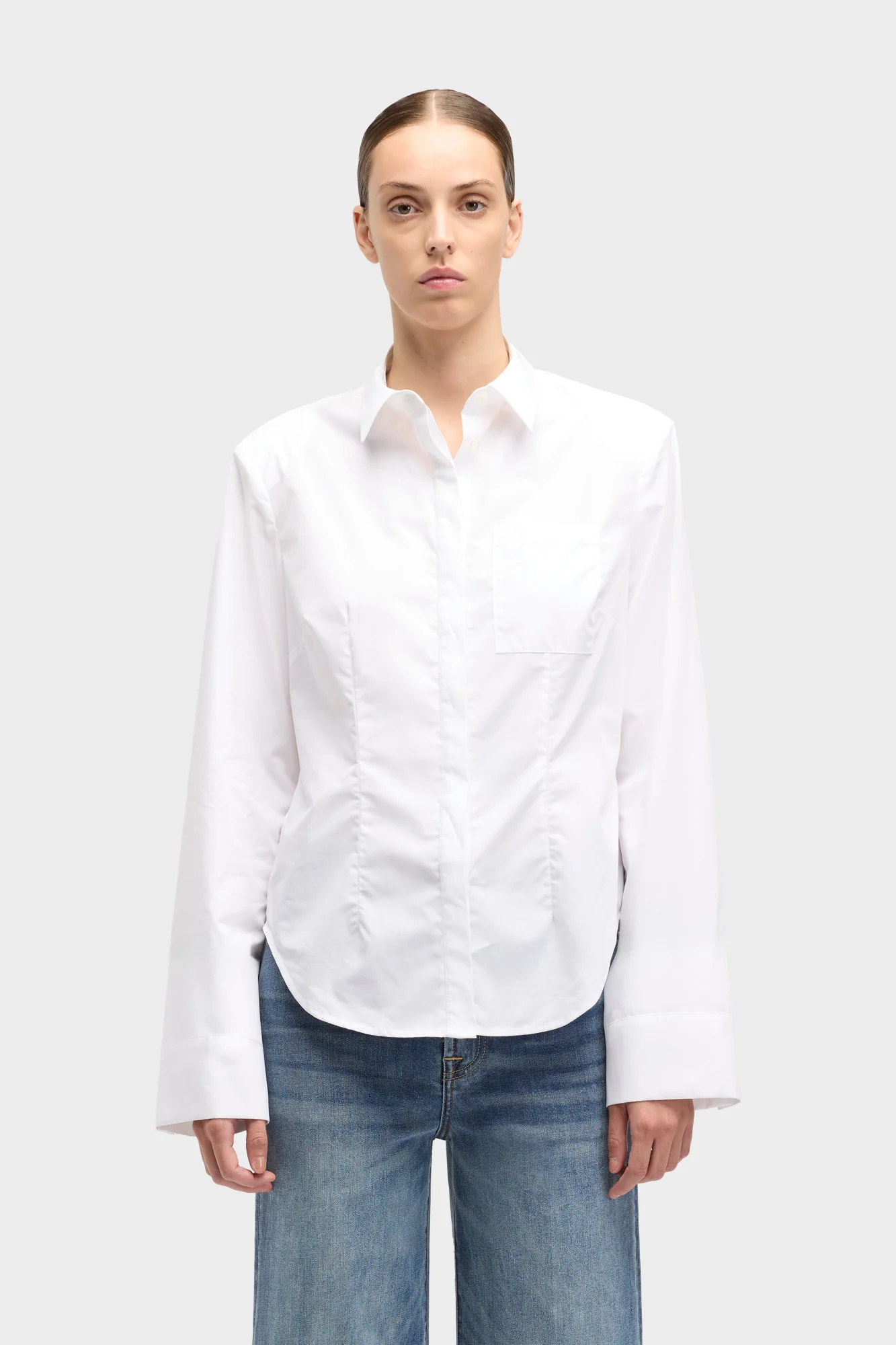 Poplin Fitted Shirt in White - Image 3