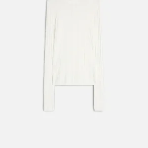 Long Sleeve Pointelle Crew Sweater in Ivory