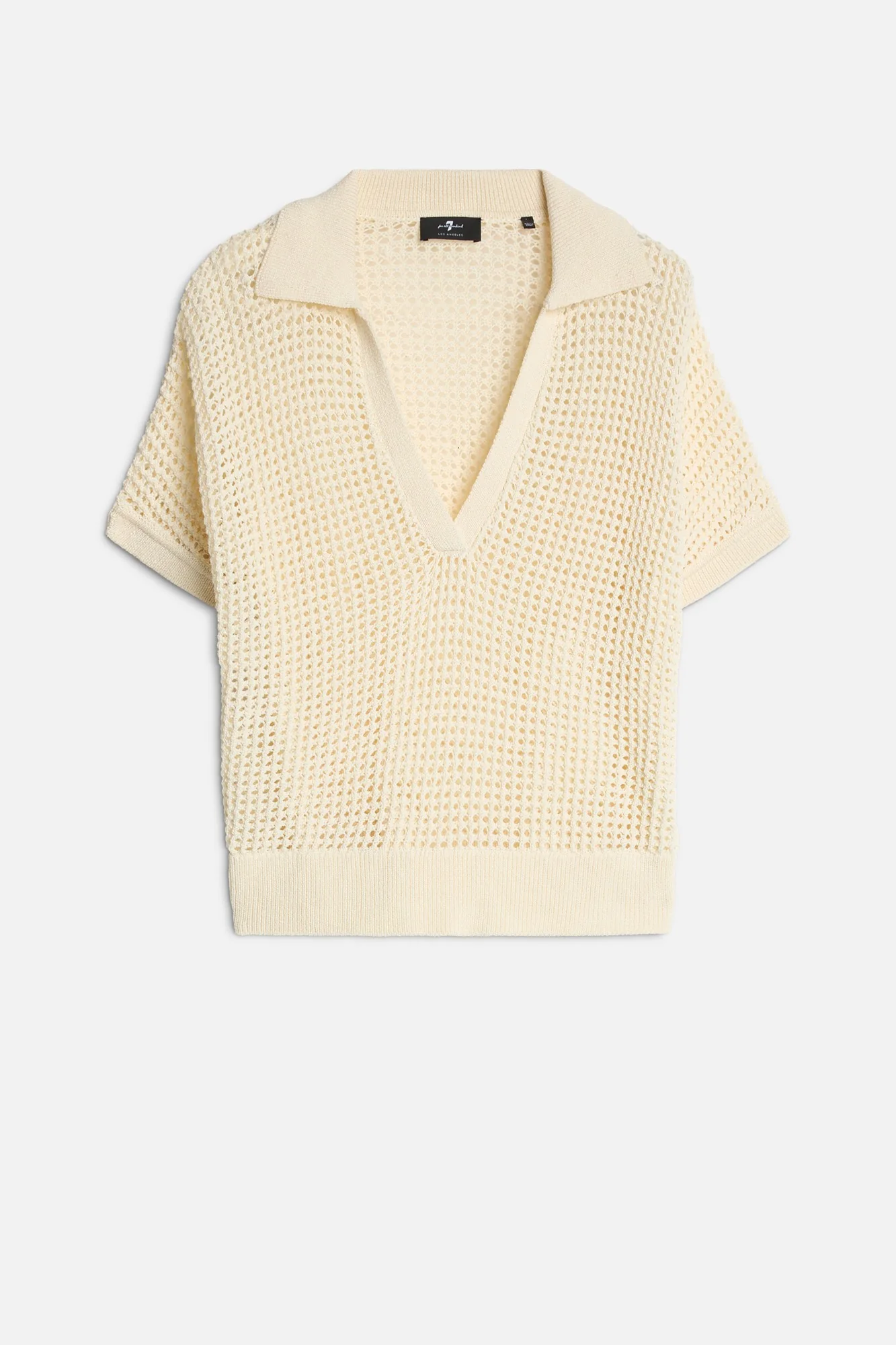 Short Sleeve Open Knit Polo in Oatmeal