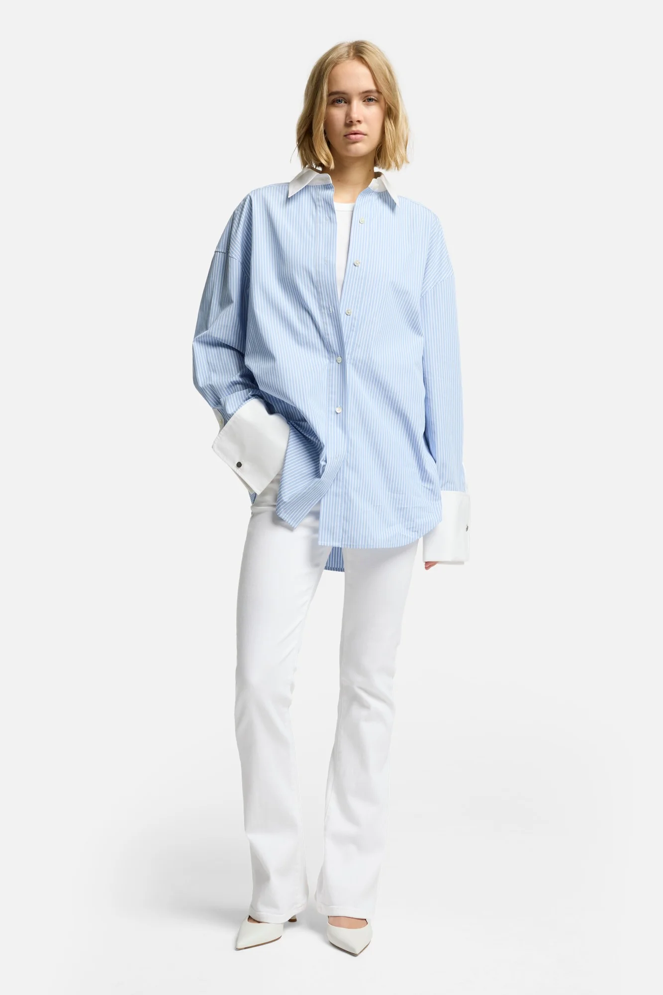 Poplin Oversized Shirt in Pinstripes - Image 2