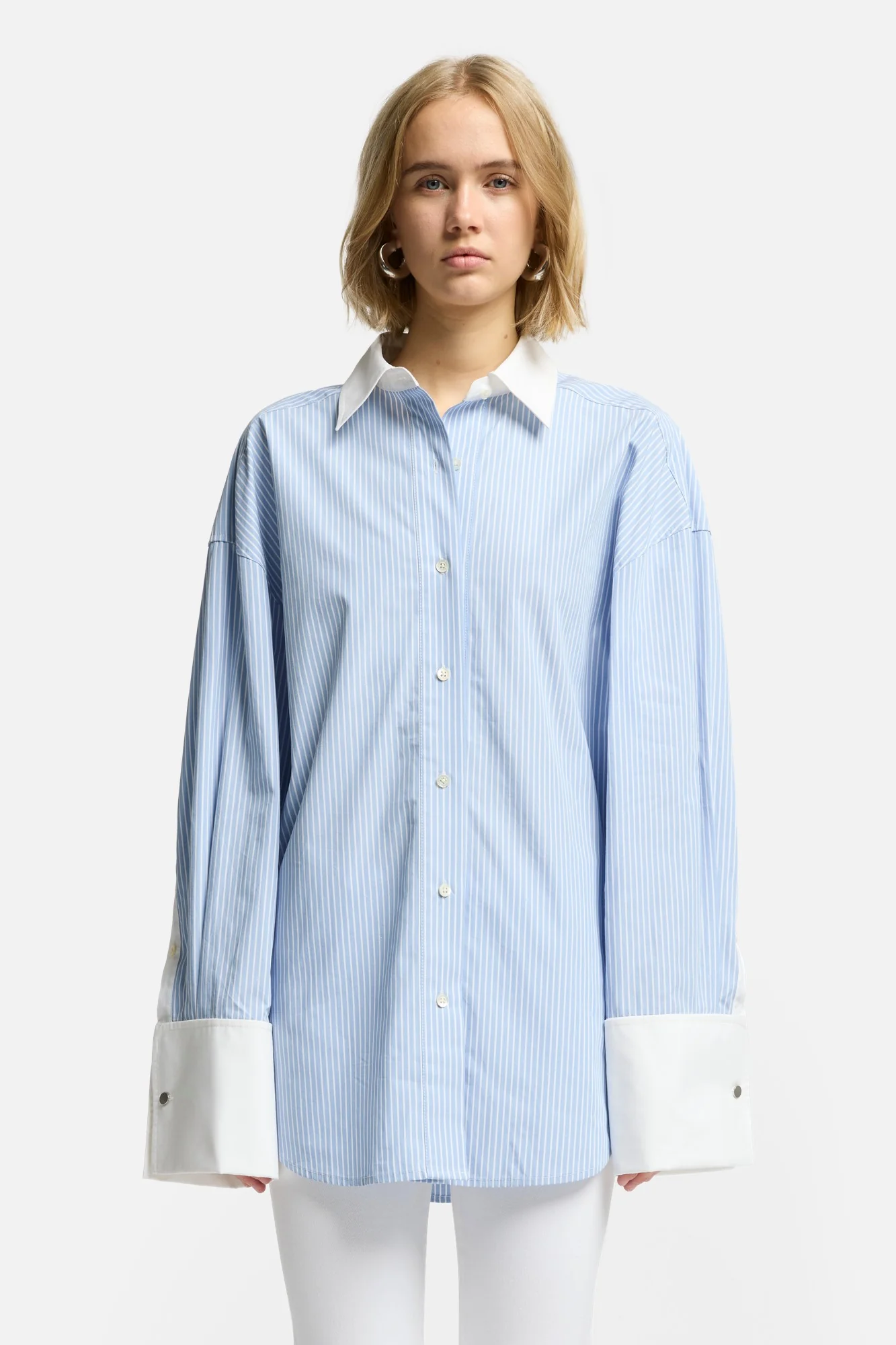 Poplin Oversized Shirt in Pinstripes - Image 3