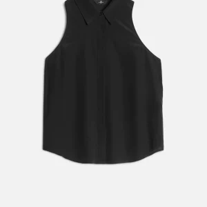 Sleeveless Silk Button Button Down in Black
