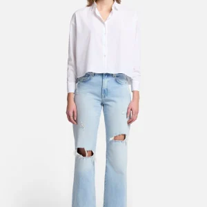 Cropped Poplin Button Down in White