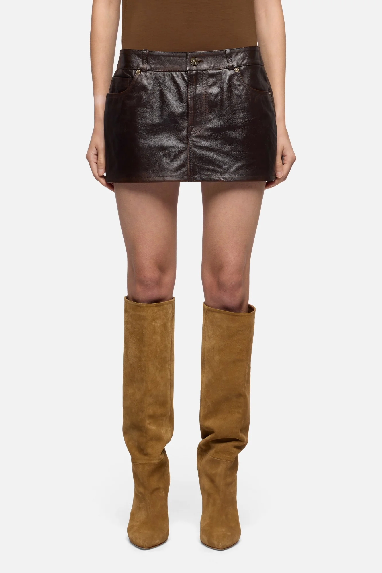 MINI SKIRT in Leather Vintage Brown - Image 3