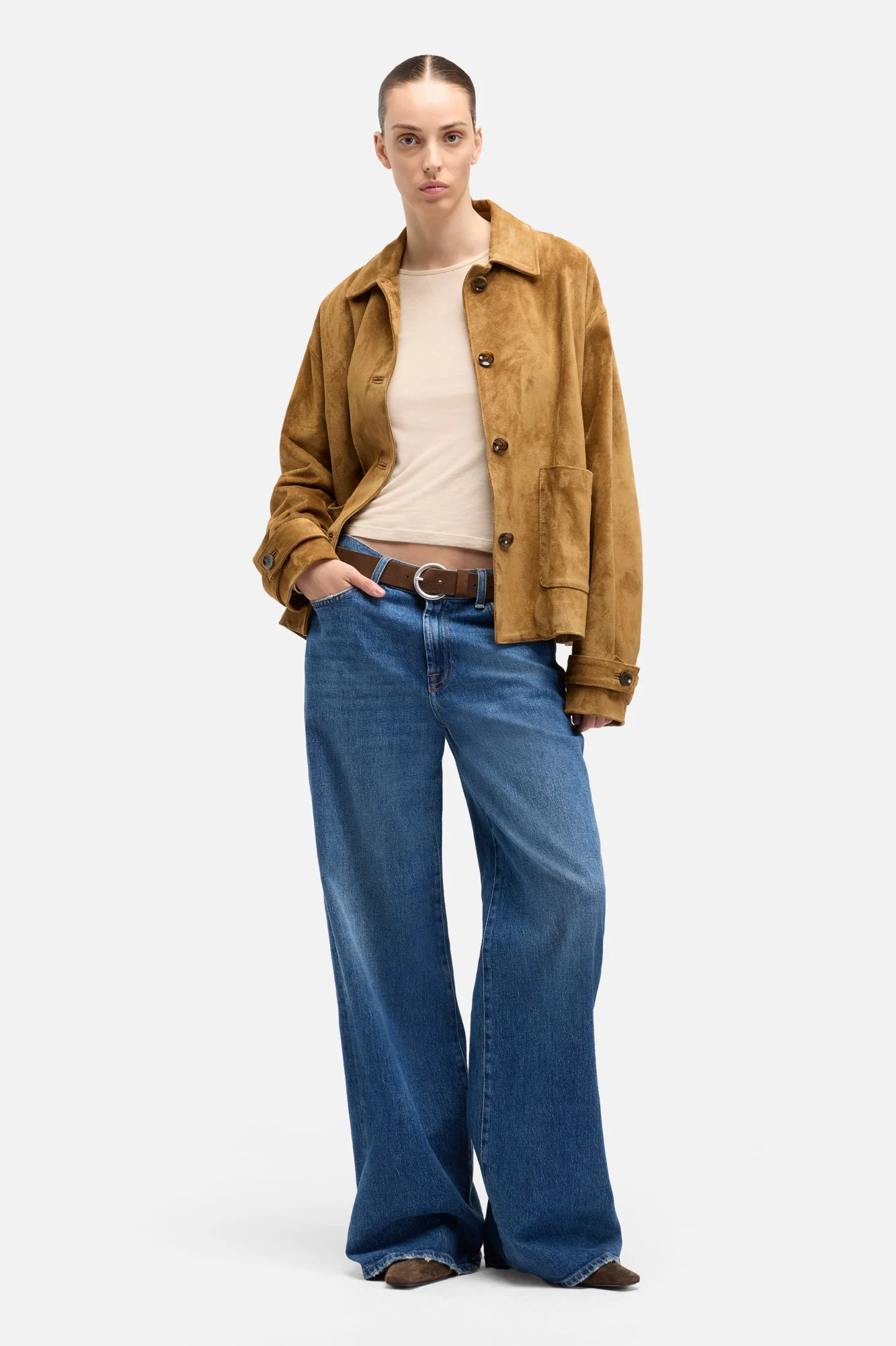 Suede Cropped Chore Jacket in Tobacco - Image 2