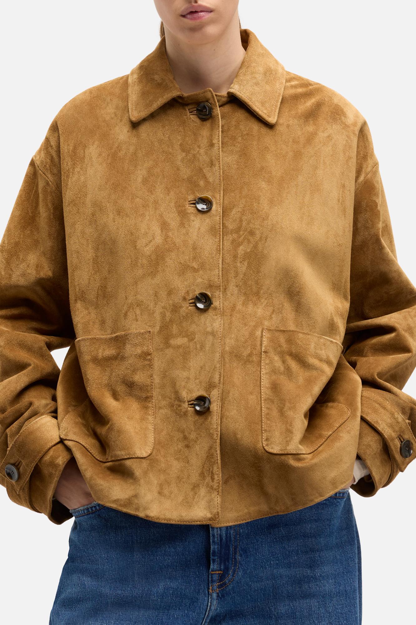 Suede Cropped Chore Jacket in Tobacco - Image 4