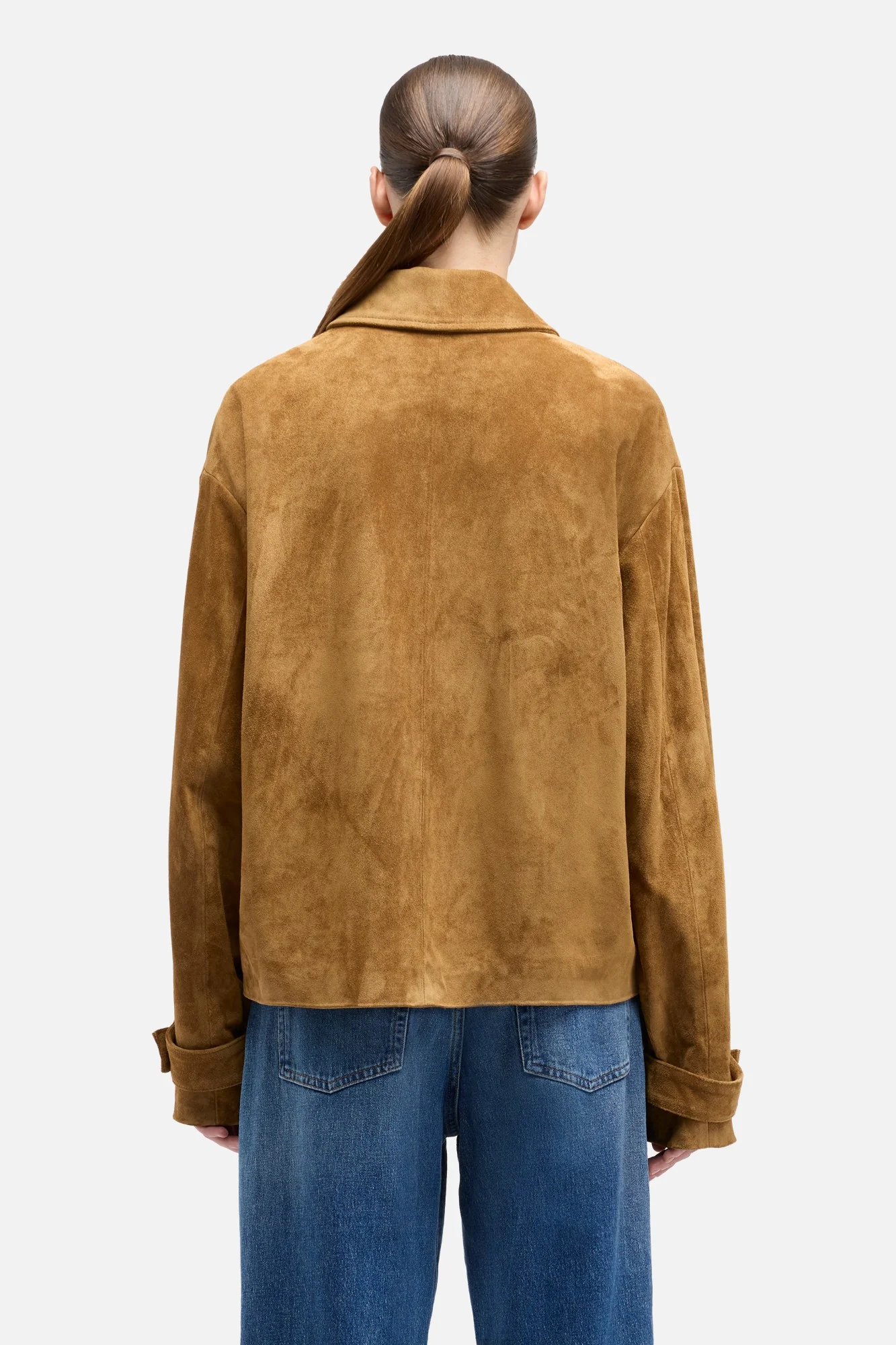 Suede Cropped Chore Jacket in Tobacco - Image 5