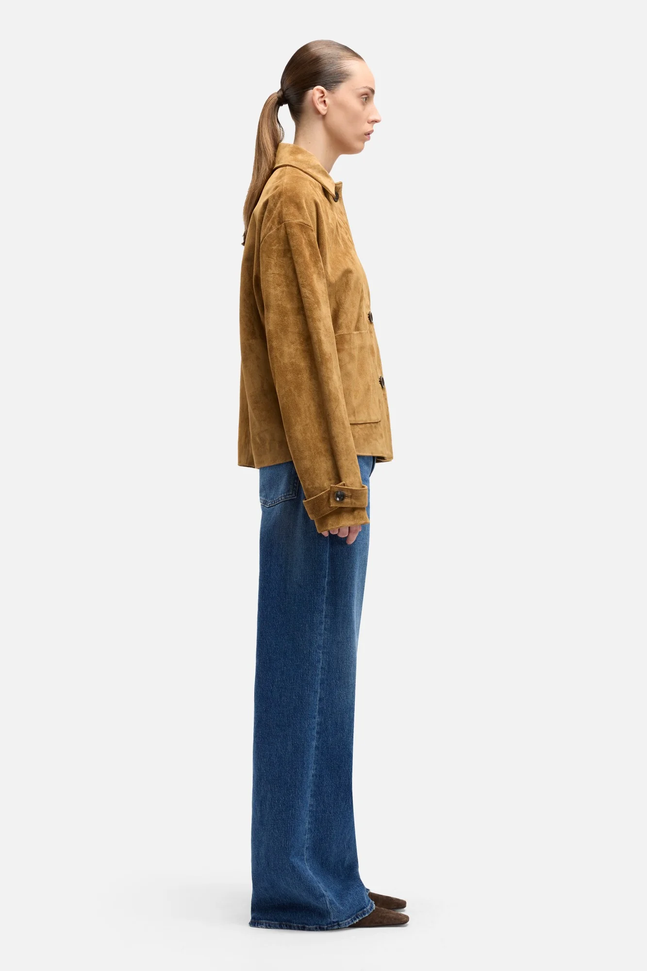 Suede Cropped Chore Jacket in Tobacco - Image 6