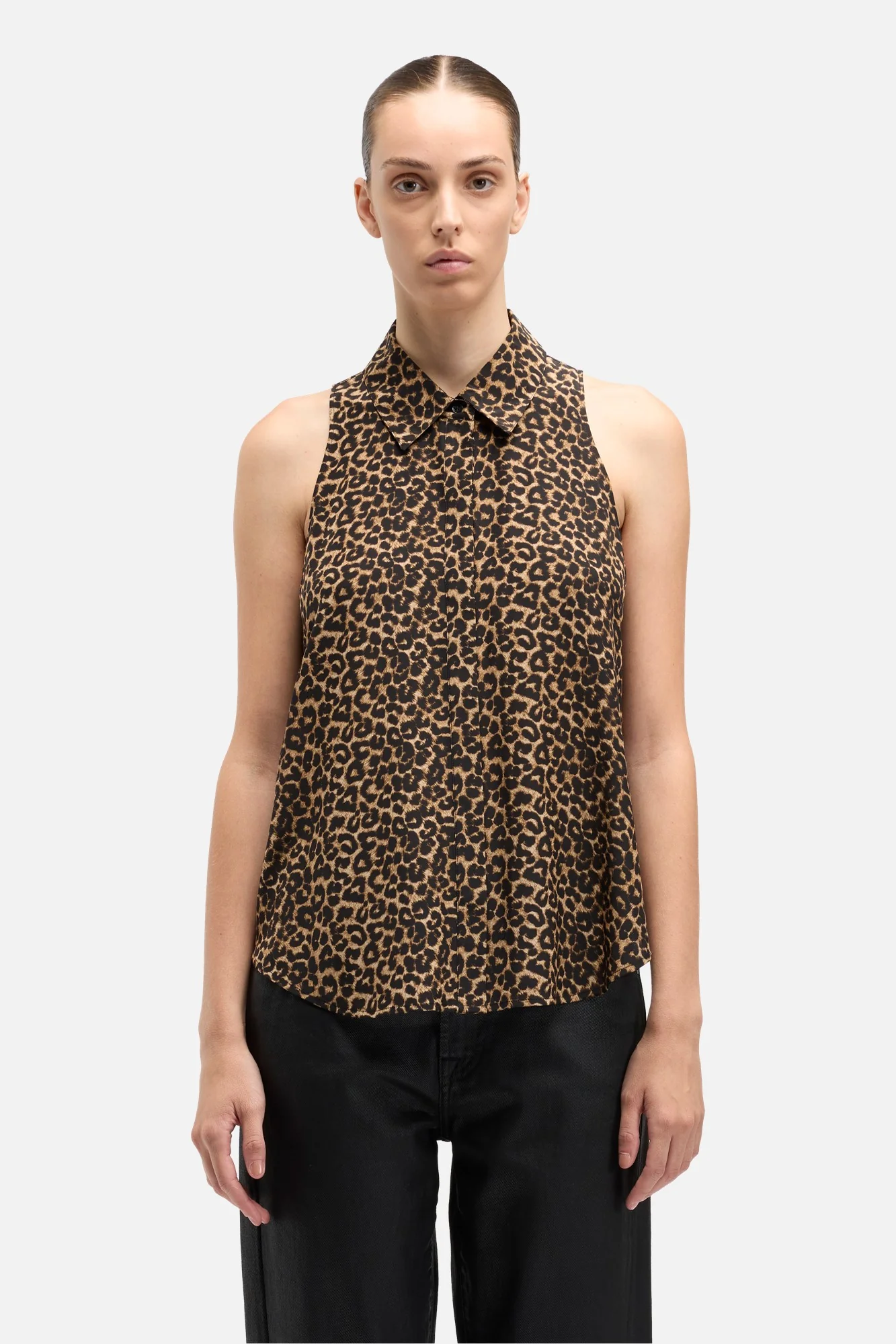 Sleeveless Silk Button Down in Leo - Image 3