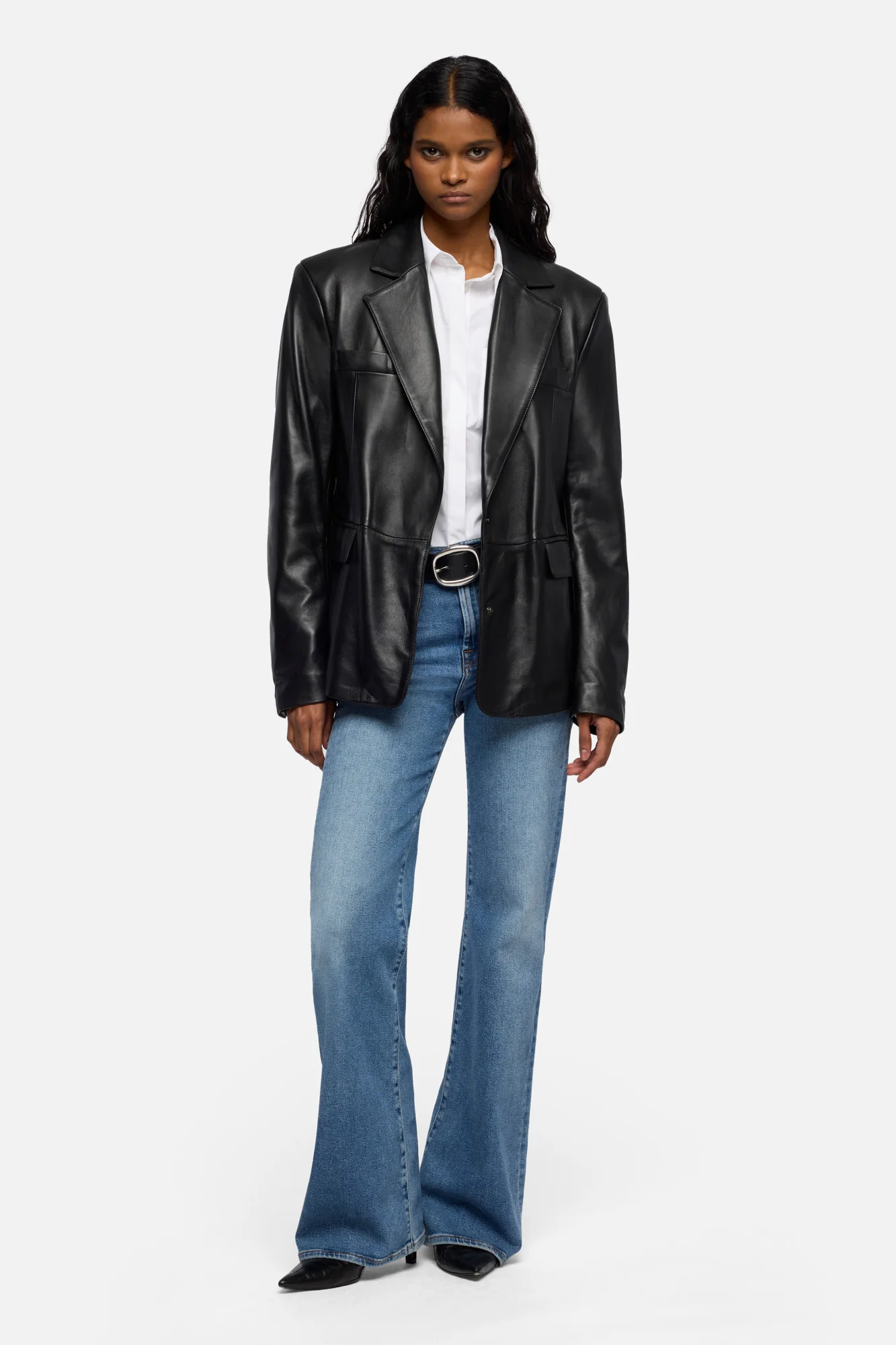Italian Leather Blazer in Black - Image 2