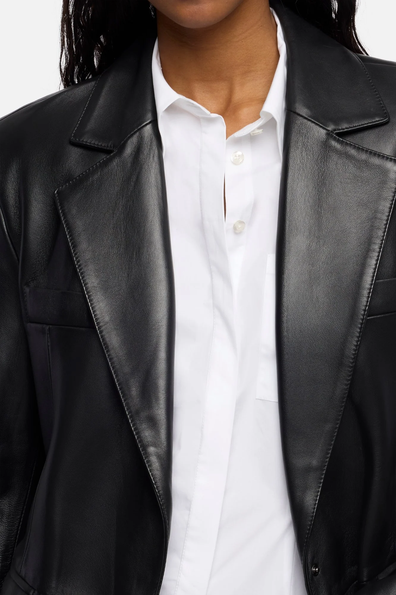 Italian Leather Blazer in Black - Image 4