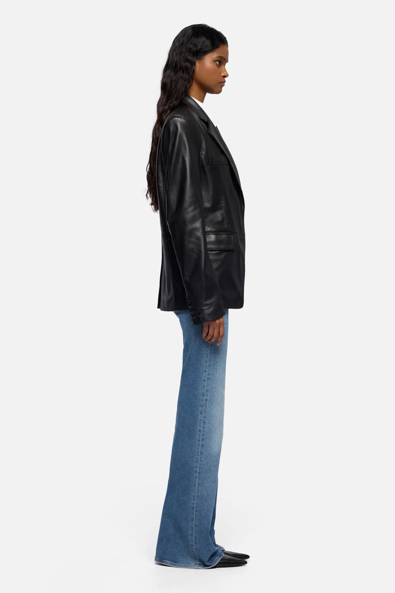 Italian Leather Blazer in Black - Image 6