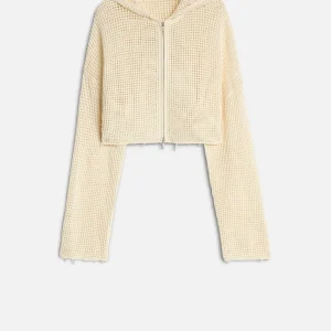 Cropped Open Knit Hoodie in Solitary Star