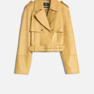 Cropped Leather Biker Jacket in Honey