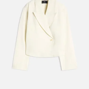 Cropped Linen Blend Blazer in Ivory