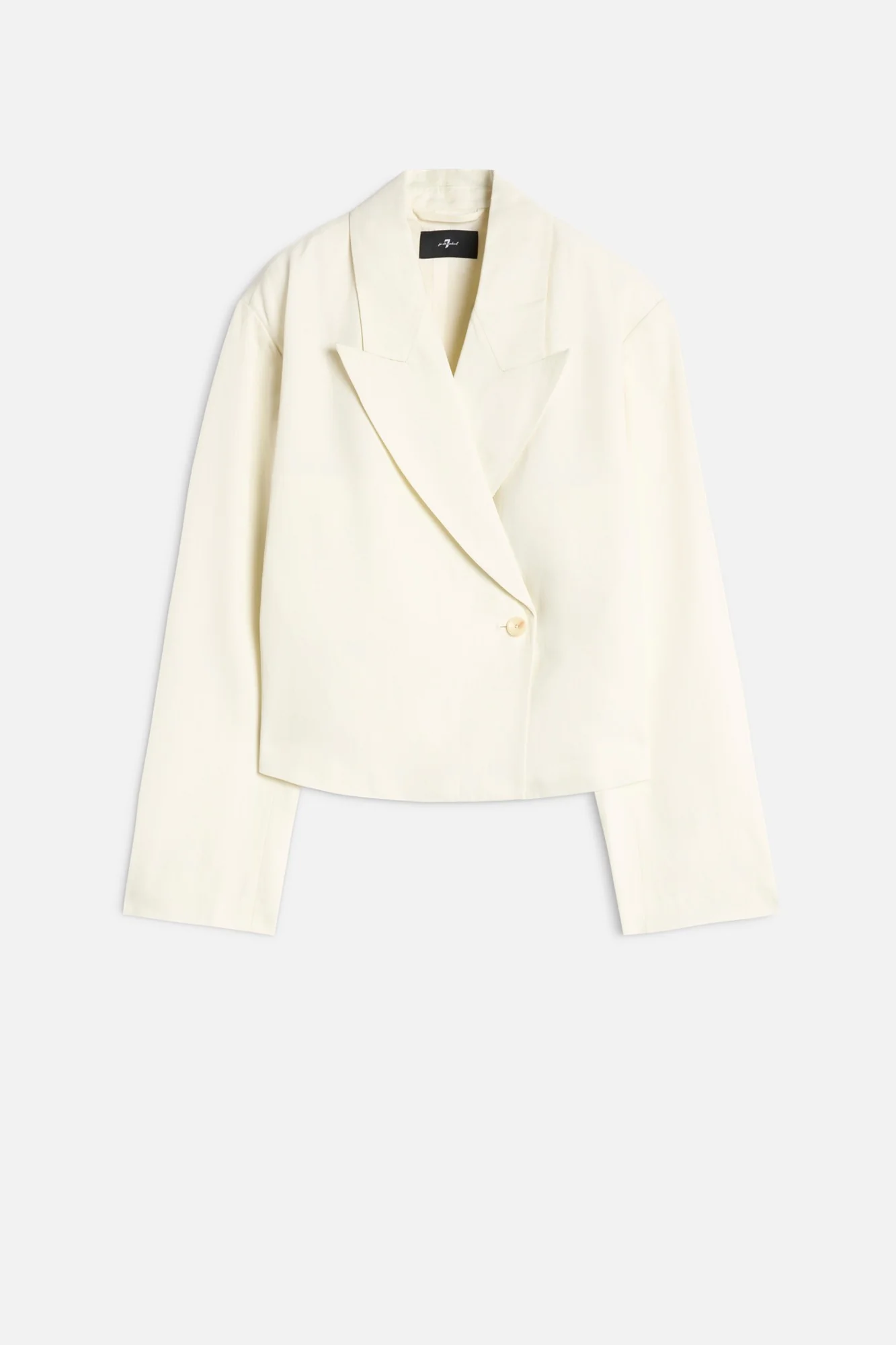 Cropped Linen Blend Blazer in Ivory