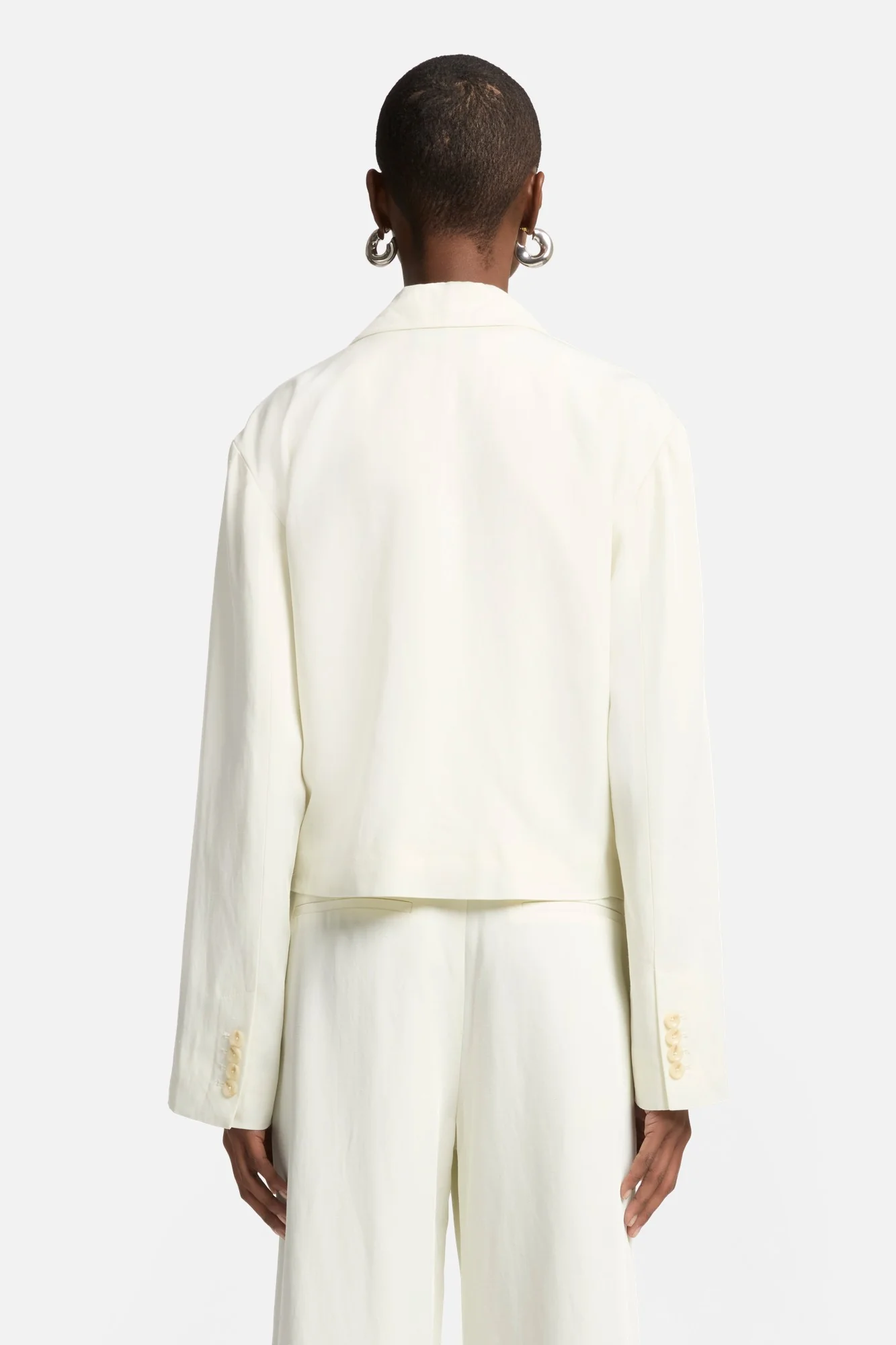 Cropped Linen Blend Blazer in Ivory - Image 5