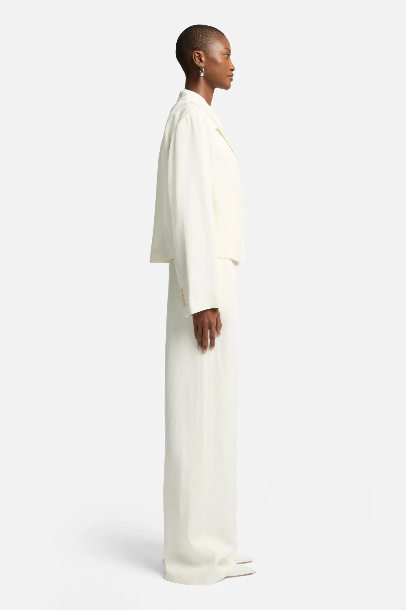 Cropped Linen Blend Blazer in Ivory - Image 6