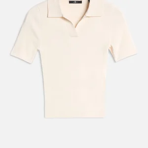 SHORT SLEEVE POLO SWEATER in Glaze