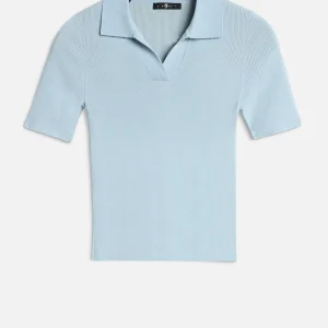 SHORT SLEEVE POLO SWEATER in Sky Blue