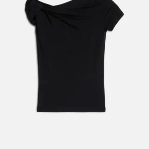 TWISTED SHOULDER TEE in Lyocell Black