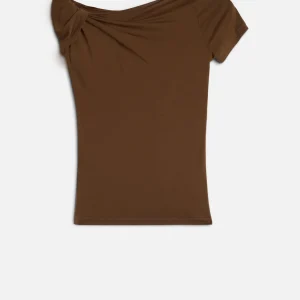 TWISTED SHOULDER TEE in Lyocell Toffee