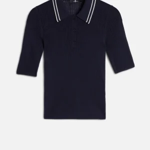 PIPED COLLAR POLO in Navy