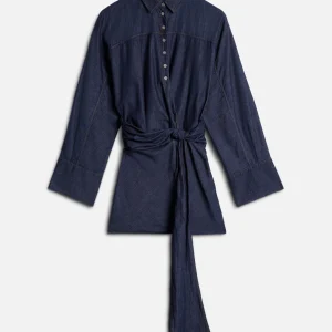 WAIST TIE DRESS in Denim Abyss