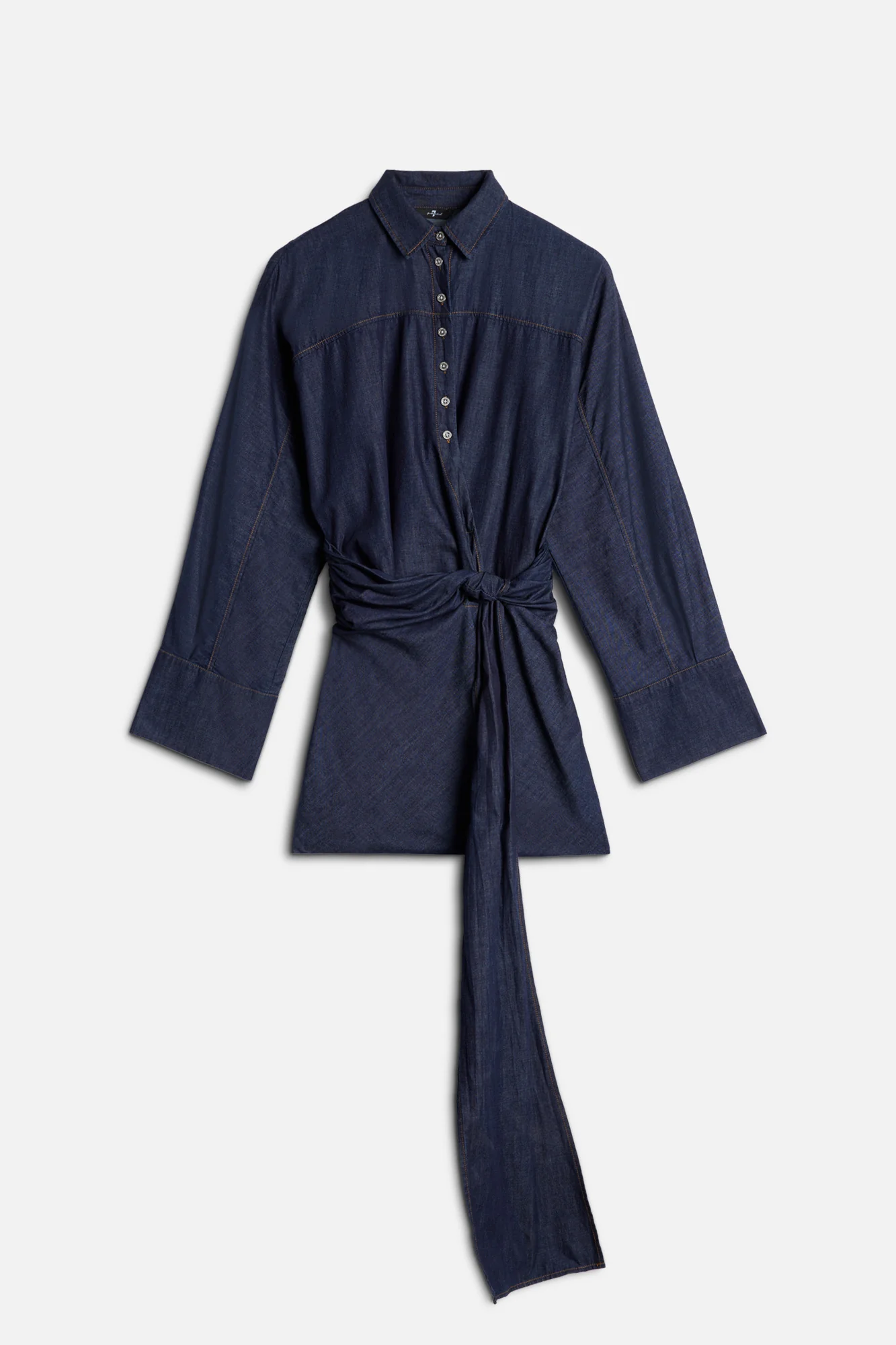 WAIST TIE DRESS in Denim Abyss