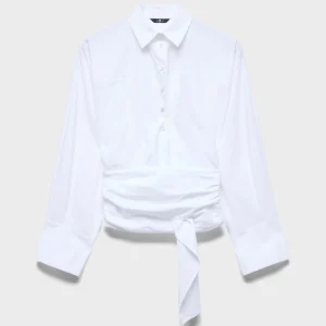 WAIST TIE SHIRT in Poplin Optical White