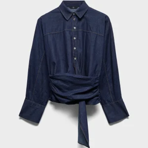 WAIST TIE SHIRT in Denim Abyss