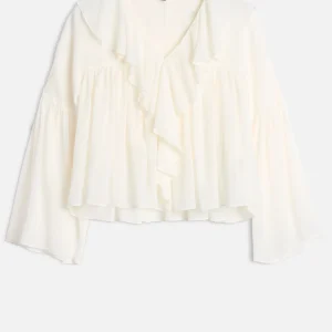 FLOWY LONG SLEEVE BLOUSE in Silk Blend Cotton Ivory