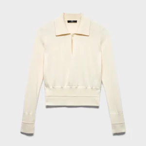 DOUBLE RIB POLO SWEATER in Cashmere White
