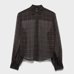 BALLOON SLEEVE SHIRT in Cotton Silk Shadow Check