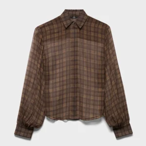 BALLOON SLEEVE SHIRT in Cotton Silk Hound Check