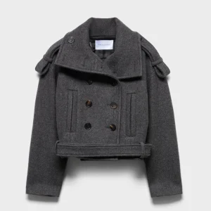 DOUBLE BREASTED HIGH NECK SHORT COAT in Wool Gunmetal