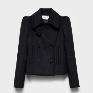 DOUBLE BREASTED HIGH SHOULDER JACKET in Wool Sable