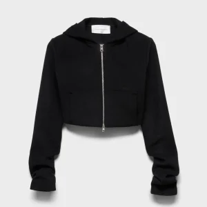 RUCHED ZIP HOODIE in Wool Black