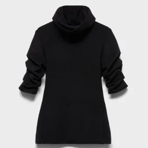 RUCHED HIGH NECK DRESS in Wool Blend Black