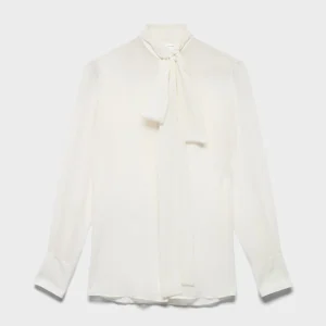 LONG SLEEVE BOW SHIRT in Silk Ivory