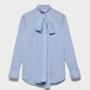 LONG SLEEVE BOW SHIRT in Poplin Sky Blue