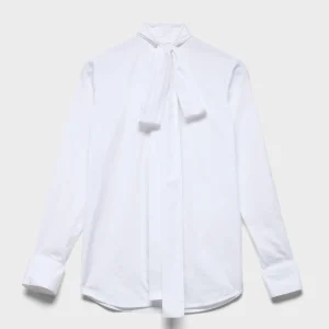 LONG SLEEVE BOW SHIRT in Poplin Off White