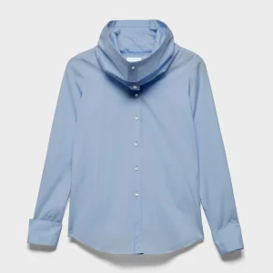 HIGH NECK LONG SLEEVE SHIRT in Poplin Sky Blue