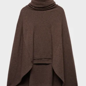 HIGH NECK SHAWL SWEATER in Wool Bark