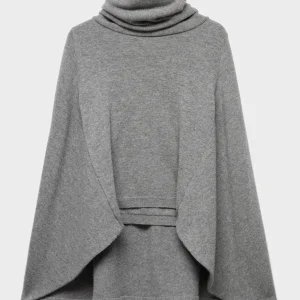 HIGH NECK SHAWL SWEATER in Wool Stone