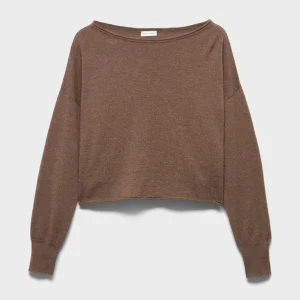 BOAT NECK CROPPED SWEATER in Wool Seashell